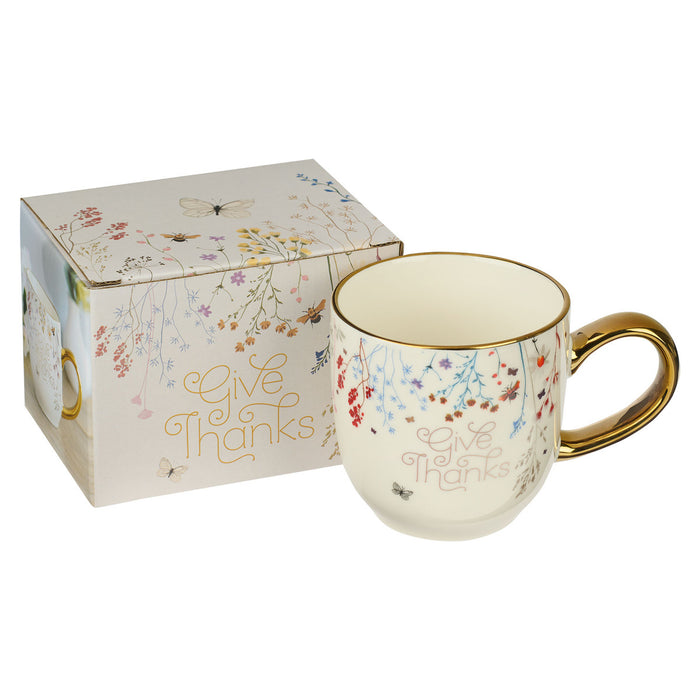 Coffee Mug Give Thanks in Wildflower Print