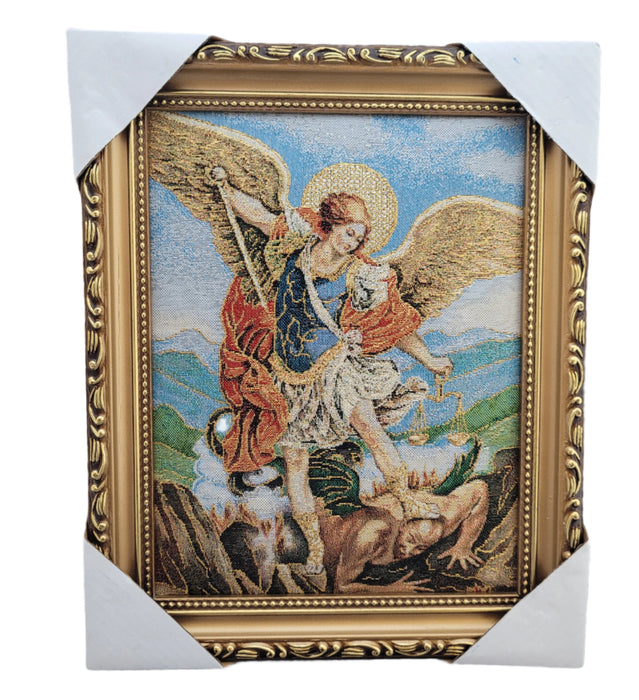 St Michael Framed Tapestry from Medjugorje 9"x 11"