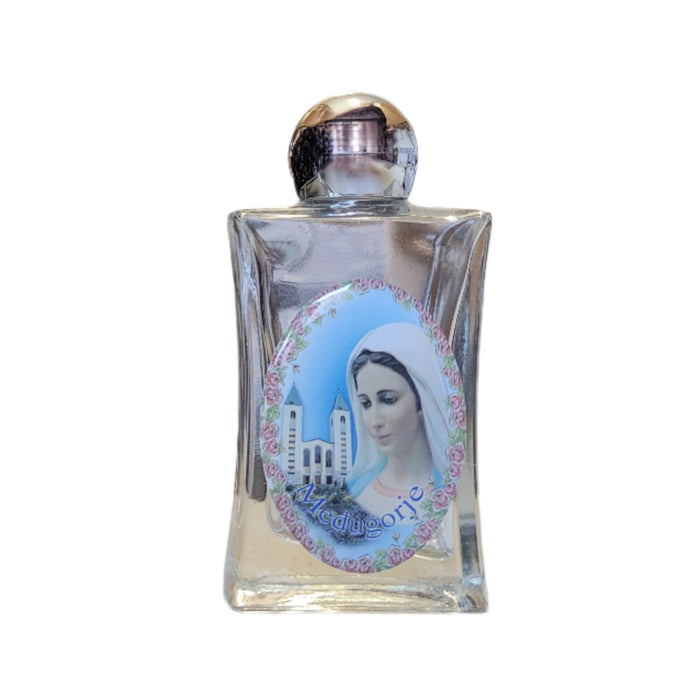 Glass Holy Water Bottle from Medjugorje With Rose Border 2.75"