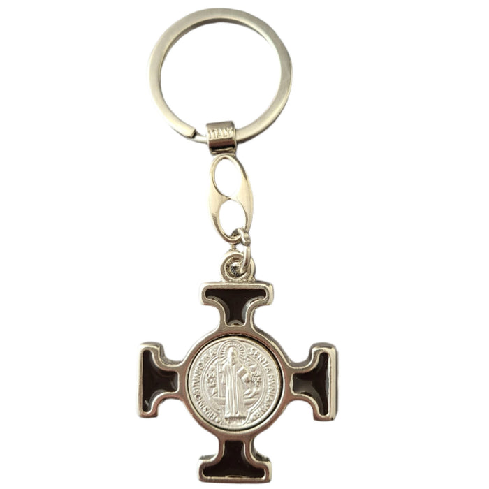 Key Ring from Medjugorje St Benedict Cross in Brown Enamel