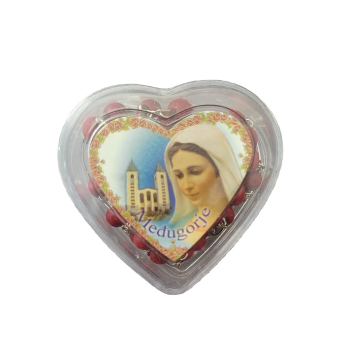 Rosary From Medjugorje Rose Scented Beads and Heart Box