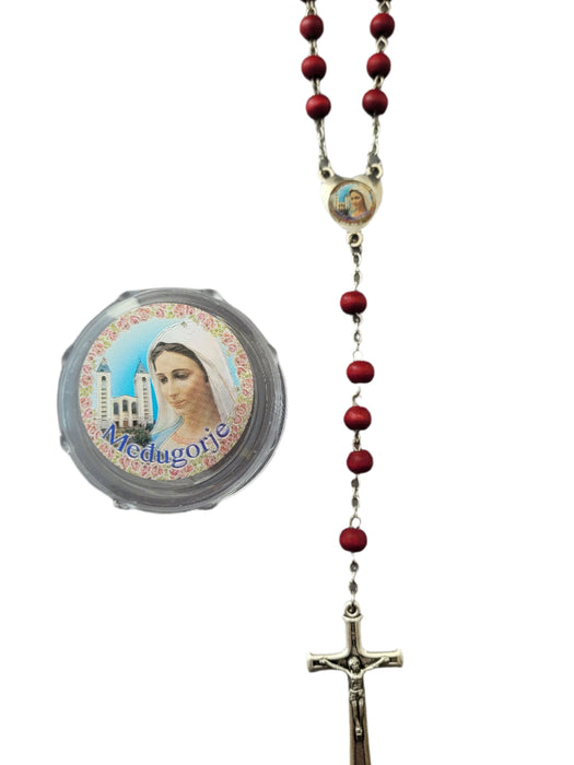 Rosary From Medjugorje Rose Scented Beads and Round Box