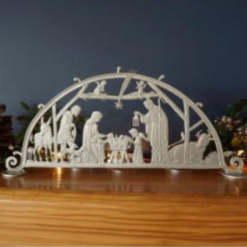 Nativity Scene in Silver Metal Tabletop Décor