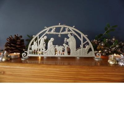 Nativity Scene in Silver Metal Tabletop Décor