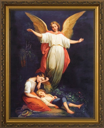 Guardian Angel with Children Resting in Gold Frame