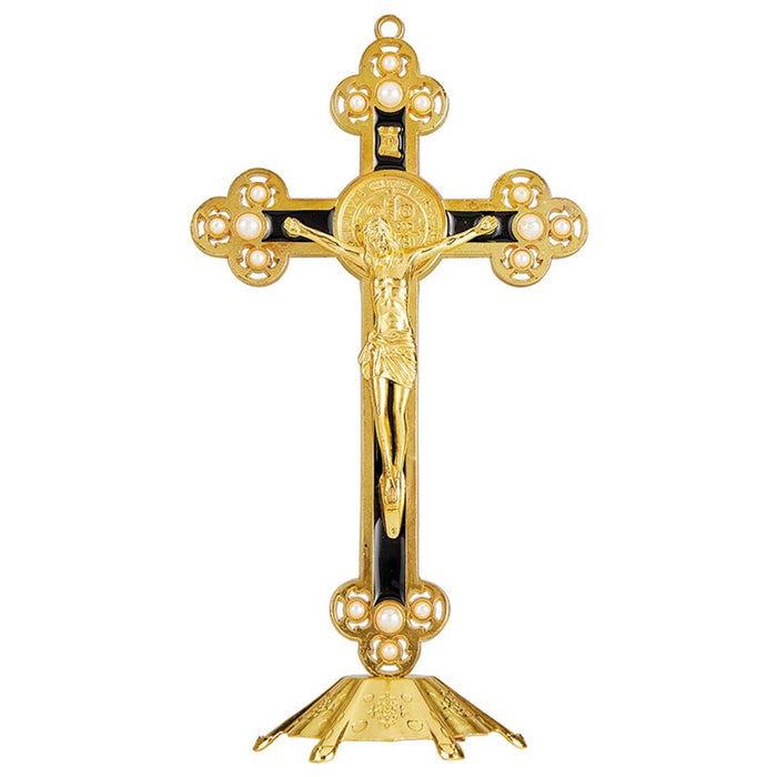 Standing Crucifix St Benedict 8.75" Black with Pearl