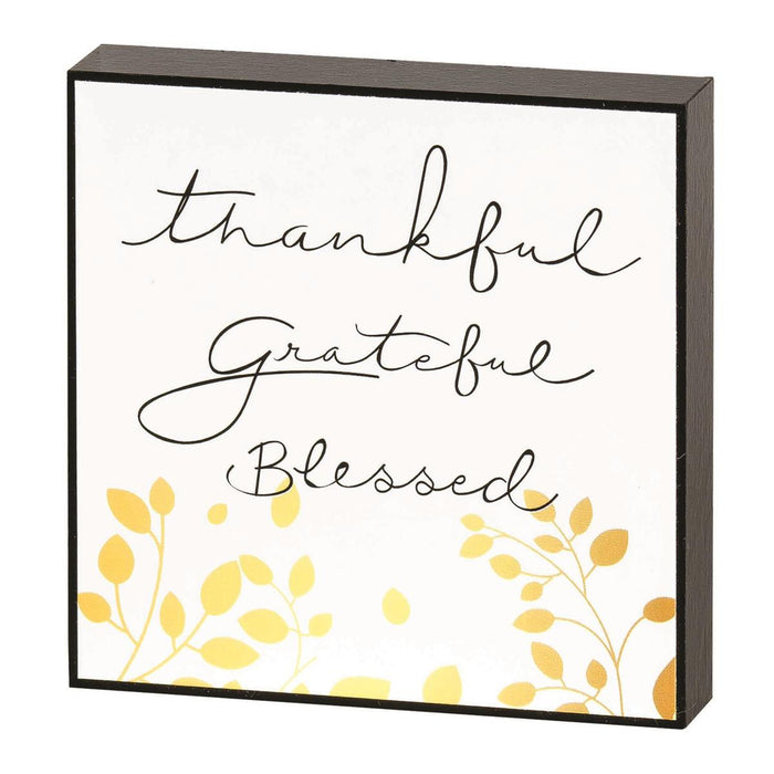 Tabletop Plaque "Thankful, Grateful, Blessed" 4 x 4