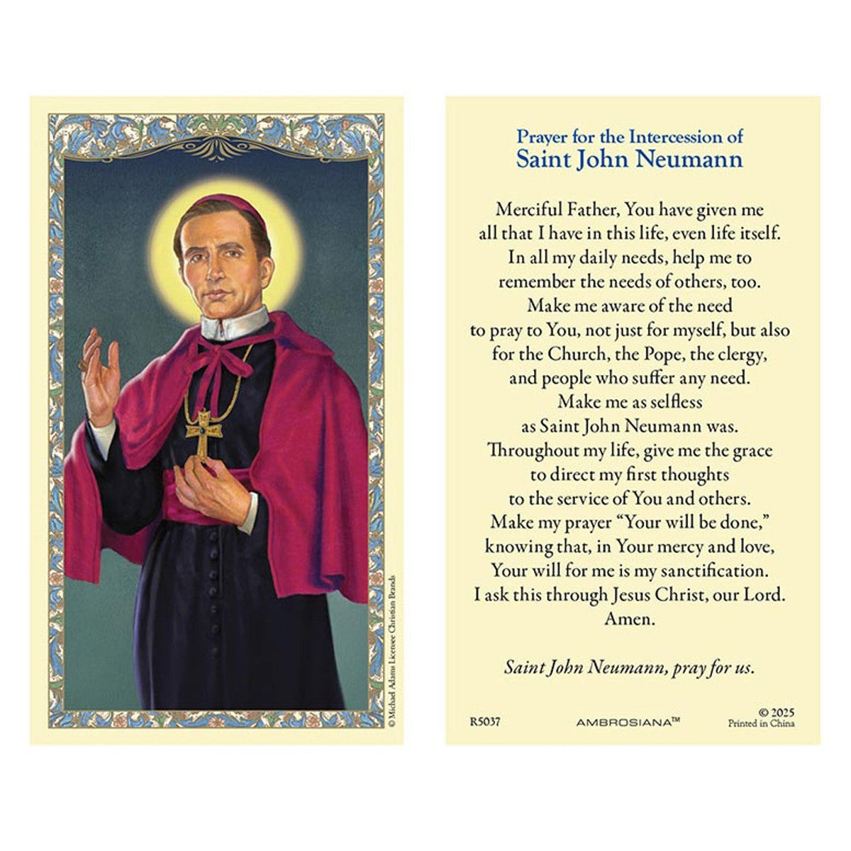 Saint John Neumann Holy Card — Gospa Missions