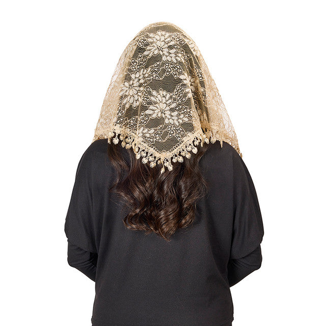 Beige Little Flower Chapel Veil