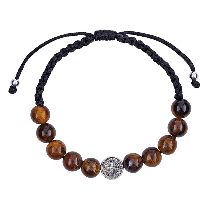 St. Benedict Tiger Eye Macrame Rosary Bracelet