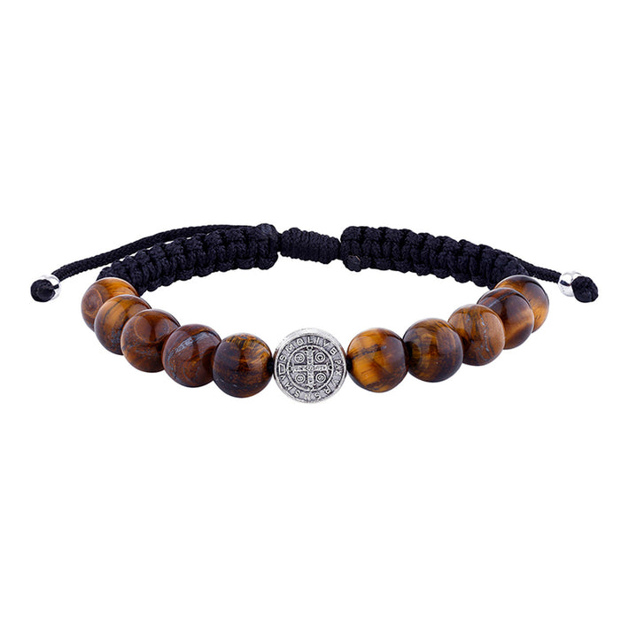 St. Benedict Tiger Eye Macrame Rosary Bracelet