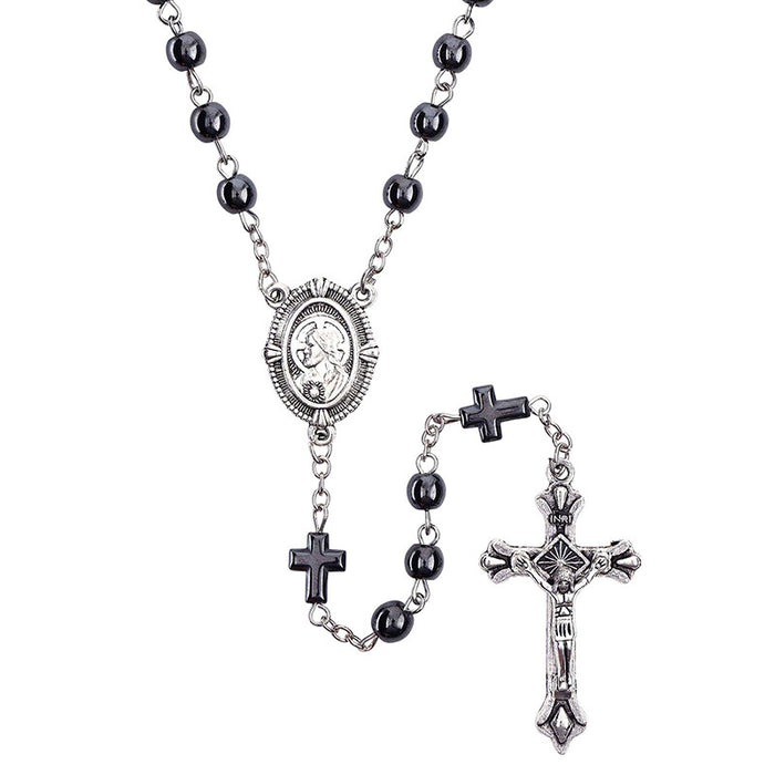 Rosary Sacred Heart 6mm Hematite Beads
