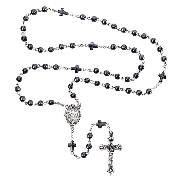 Rosary Sacred Heart 6mm Hematite Beads