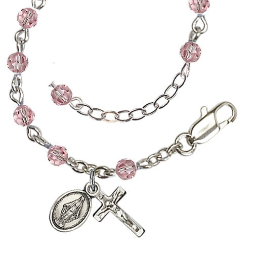 Child Rosary Bracelet Light Rose Swarovski Beads