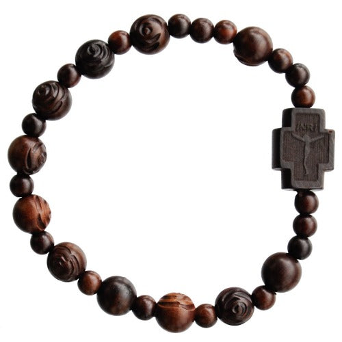 Rosary Bracelet - 8mm Rose Carved Jujube Wood