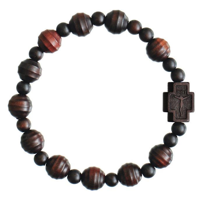 Rosary Bracelet - 10mm Striped Cut Jujube Wood