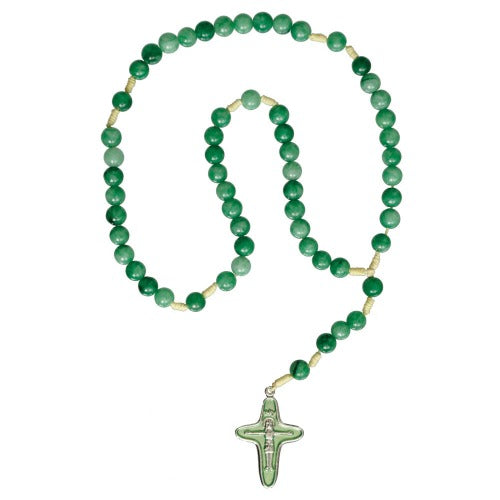 Child Rosary - 6mm Green Gemstone - 10.5" L - Enamel Crucifix