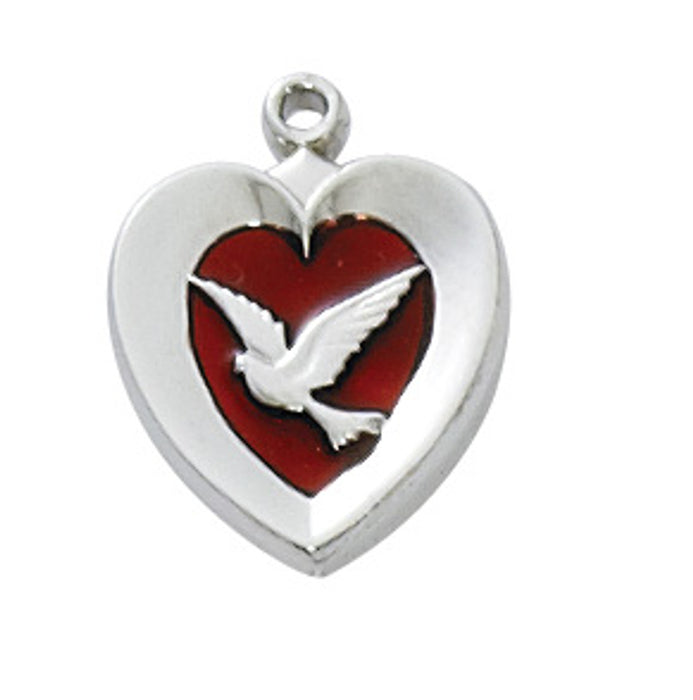 HEART PENDENT DOVE WITH RED ENAMEL ON 18" CHAIN