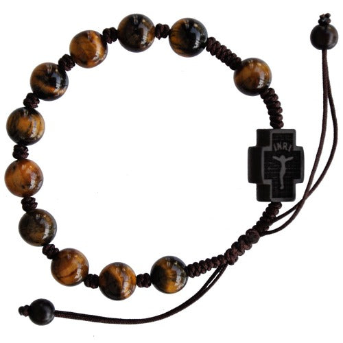 Rosary Bracelet - 8mm Tiger Eye and Jujube Wood - Adjustable