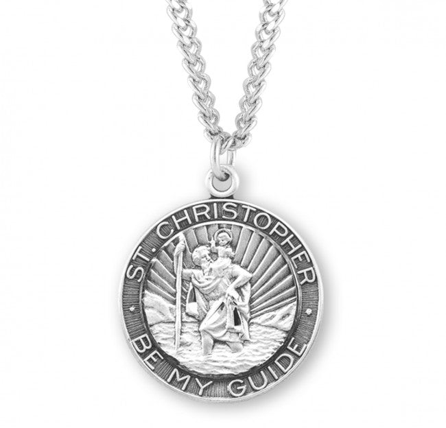 St Christopher 1.2" Round SS with Rays on 24" Chain