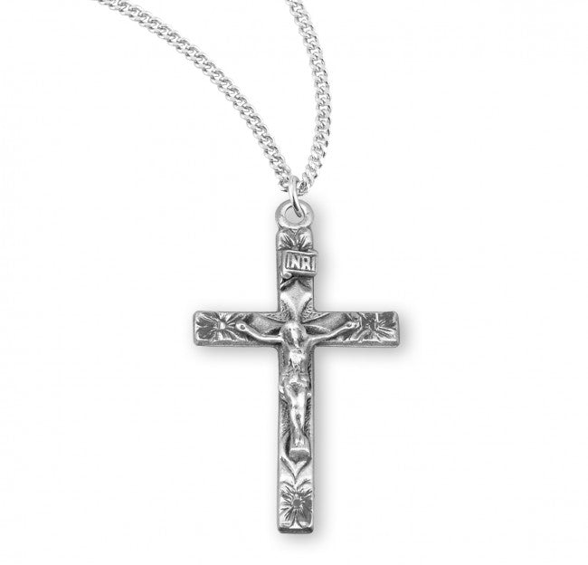 CRUCIFIX - SS FLOWERED TIPS - 18" CHAIN