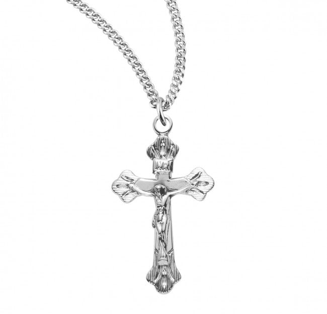 Crucifix 1" Flare Tipped Sterling Silver on 18" Chain