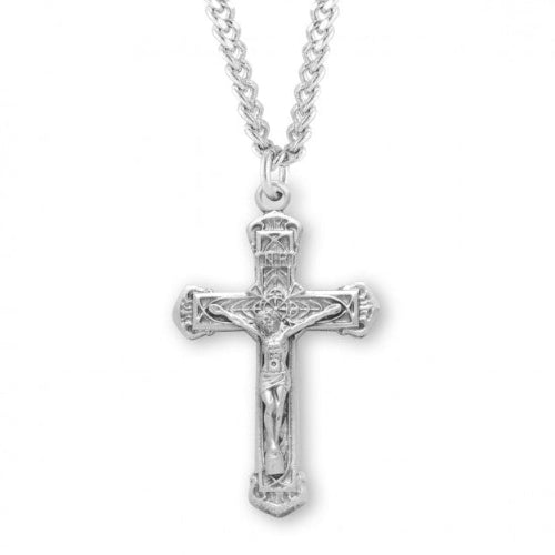 CRUCIFIX NECKLACE -  INTRICATE EMBOSSED DESIGN - SOLID STERLING SILVER