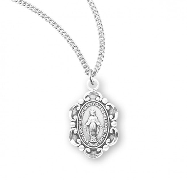 CHILD'S MIRACULOUS MEDAL 0.6" SS BAROQUE ON 13" CHAIN