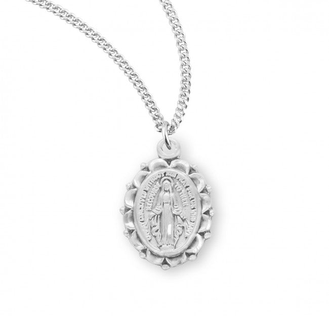 MIRACULOUS MEDAL 0.7" SCALLOPED STERLNIG SILVER ON 18" CHAIN