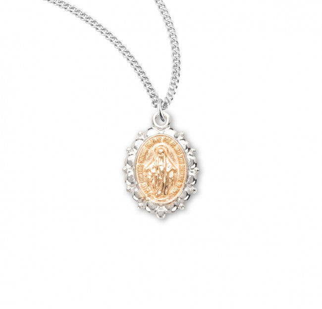 MIRACULOUS MEDAL 0.7" TWO-TONE 16KT GOLD OVER STERLING ON 18" CHAIN