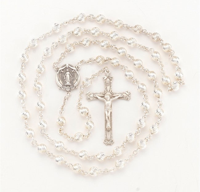 ROSARY - SPIRAL CORRUGATED 6 MM BEADS - ALL STERLING