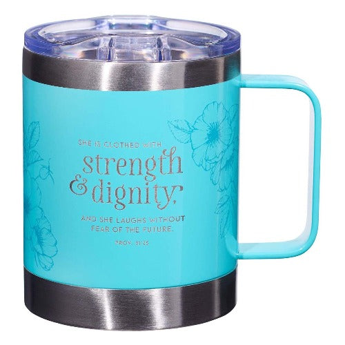 Travel Mug with Handle Strength & Dignity Blue