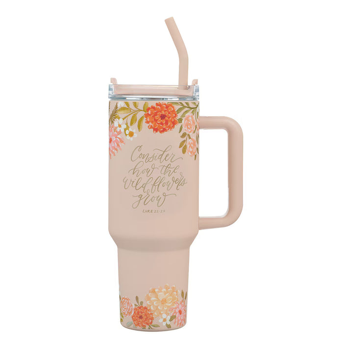 Tumbler with Reusable Straw "Consider the Wildflowers" 40 oz