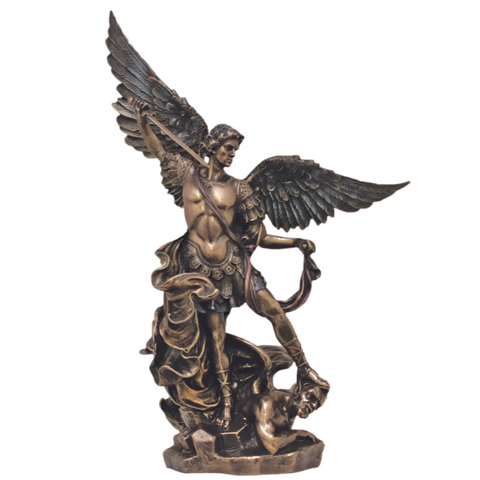 ST MICHAEL - 9" - COLD-CAST BRONZE - HAND-PAINTED