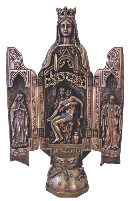 Our Lady of Sorrows Triptych in lightly hand-painted cold cast bronze 11"