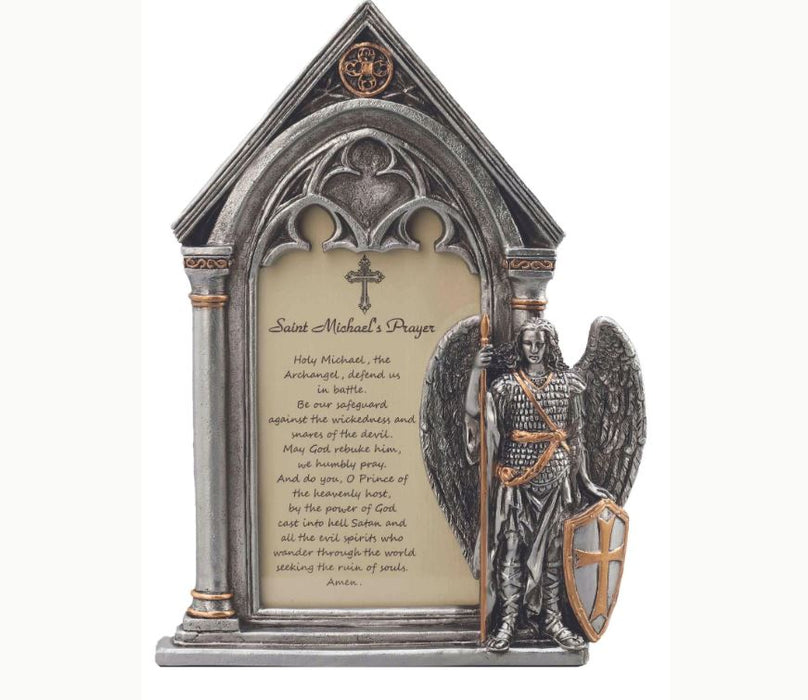 St. Michael Prayer Frame in Pewter Style Finish with Gold Highlights 5" x 7"