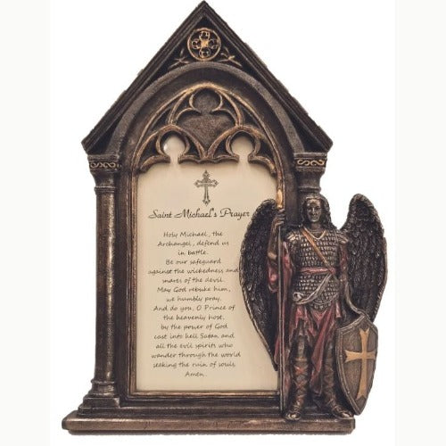 St. Michael Prayer Frame in Lightly Hand-Painted Cold Cast Bronze 5" x 7"