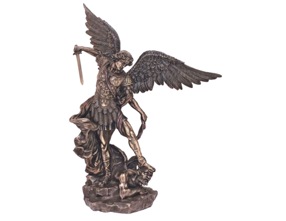 St Michael Statue Lightly Painted Cold Cast Bronze 21"