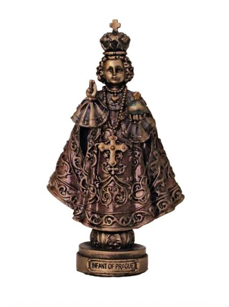 Infant of Prague in lightly hand-painted cold cast bronze 3.5"