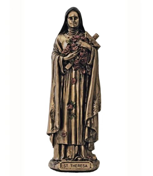 St. Theresa in lightly hand-painted cold cast bronze 3.5"