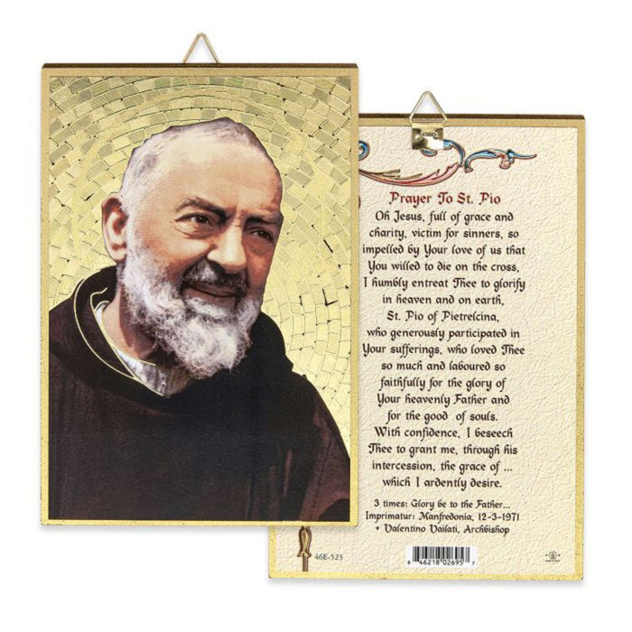 St Pio 4" x 6"  Gold Foil Mosaic Plaque