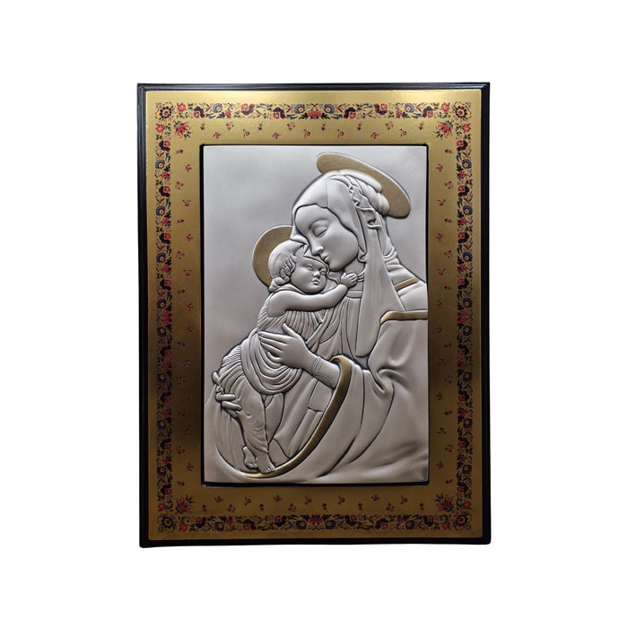 Icon Madonna and Child in Sterling Silver in Frame