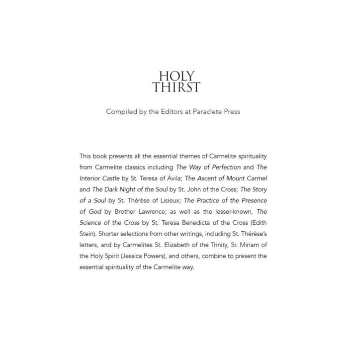 Holy Thirst: Essentials of Carmelite Spirituality