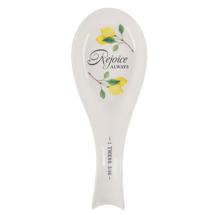 Rejoice Always White Lemon Ceramic Spoon Rest