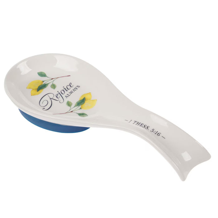 Rejoice Always White Lemon Ceramic Spoon Rest