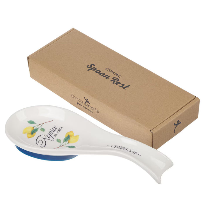 Rejoice Always White Lemon Ceramic Spoon Rest