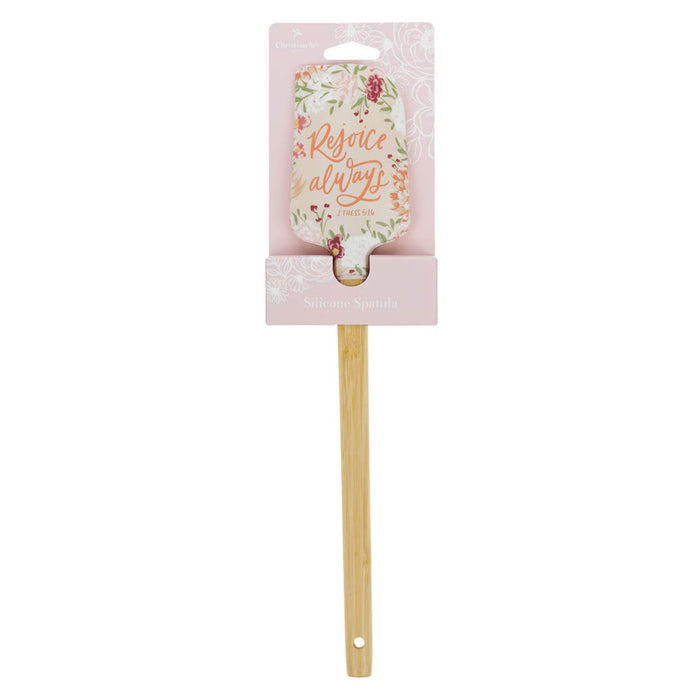 Rejoice Always Peach Floral Silicone Spatula