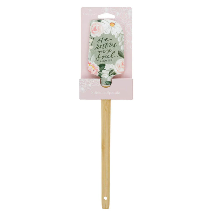He Restores My Soul Green Floral Garden Silicone Spatula