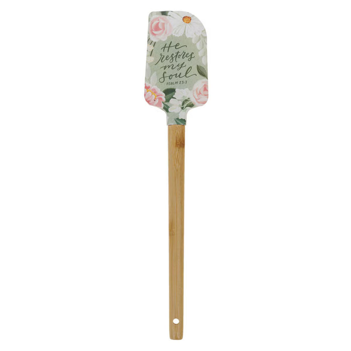 He Restores My Soul Green Floral Garden Silicone Spatula