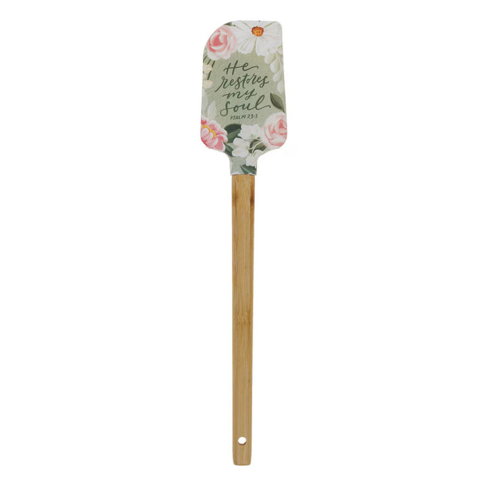 He Restores My Soul Green Floral Garden Silicone Spatula